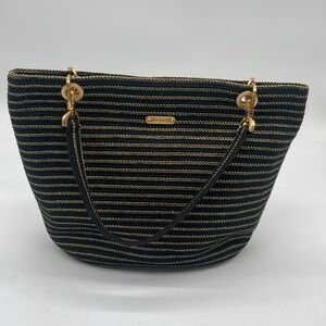 Eric Javits Black/Gold Striped Shoulder Bag